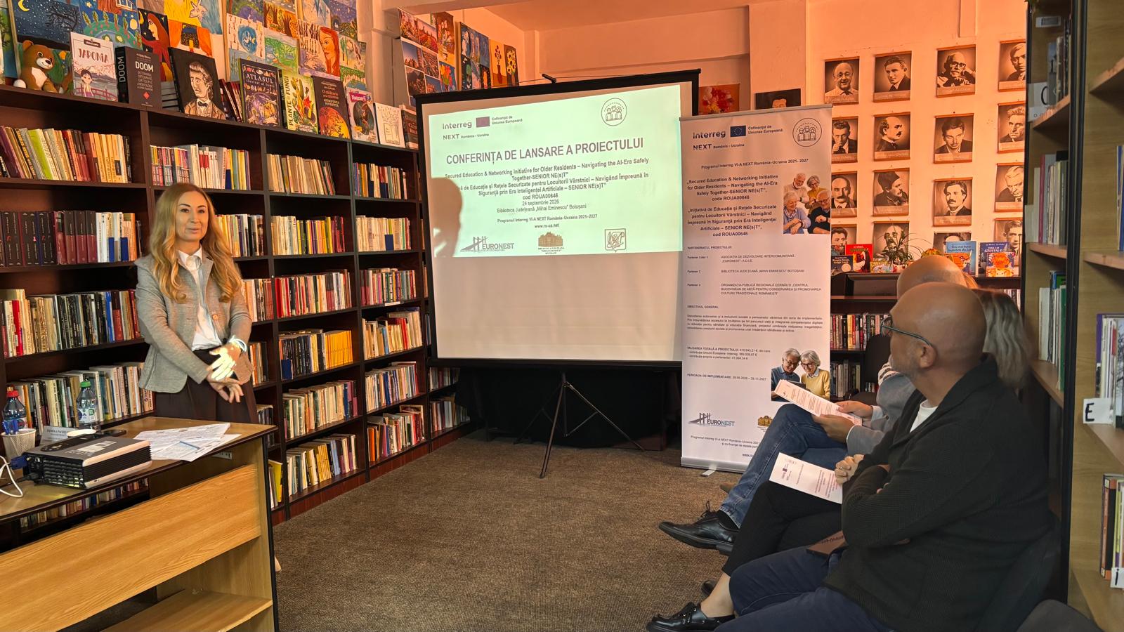 Prezentarea proiectului SENIOR NE(s)T pe ecran, la Biblioteca Județeană „Mihai Eminescu” Botoșani